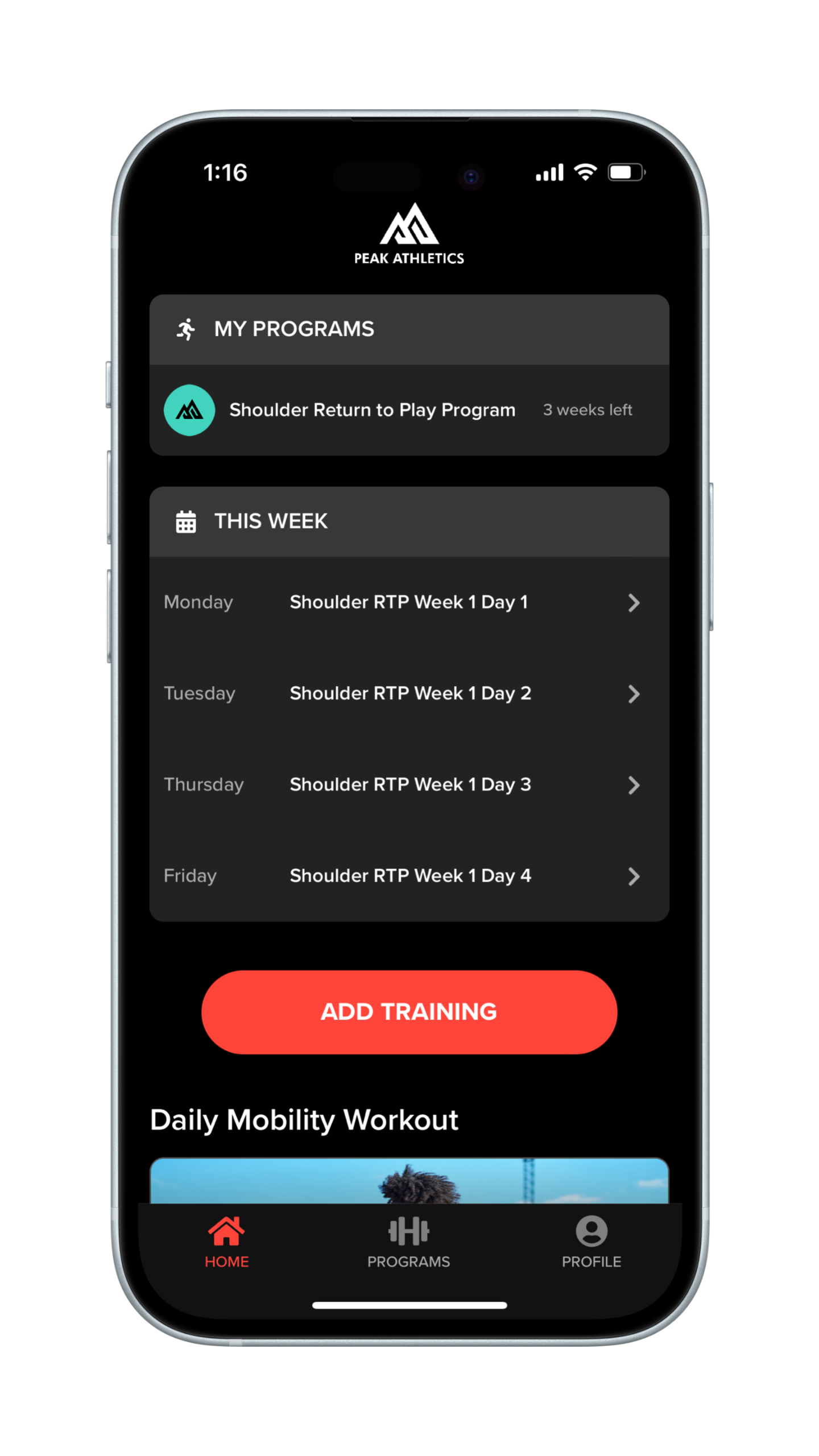 Peak Athletics Programs View